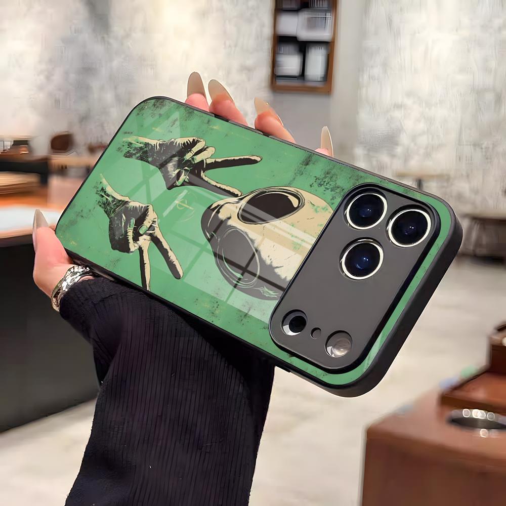 Смешной Космический НЛО Инопланетная Штука Чехол Для Телефона Для IPhone 17 Air 16 E Pro Max 15 14 13 Mini 12 Pro 11 Max Plus Черная Стеклянная Крышка