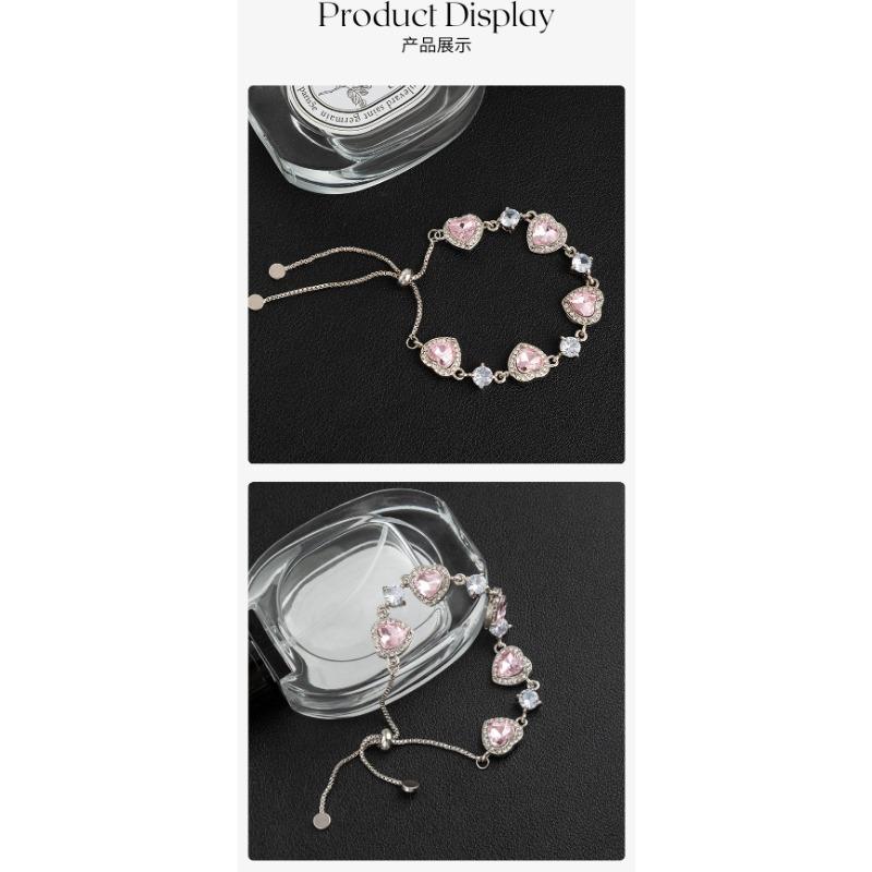 Pink Heart Zircon Adjustable Pull Bracelet Light Luxury Niche Fashion Jewelry For Women