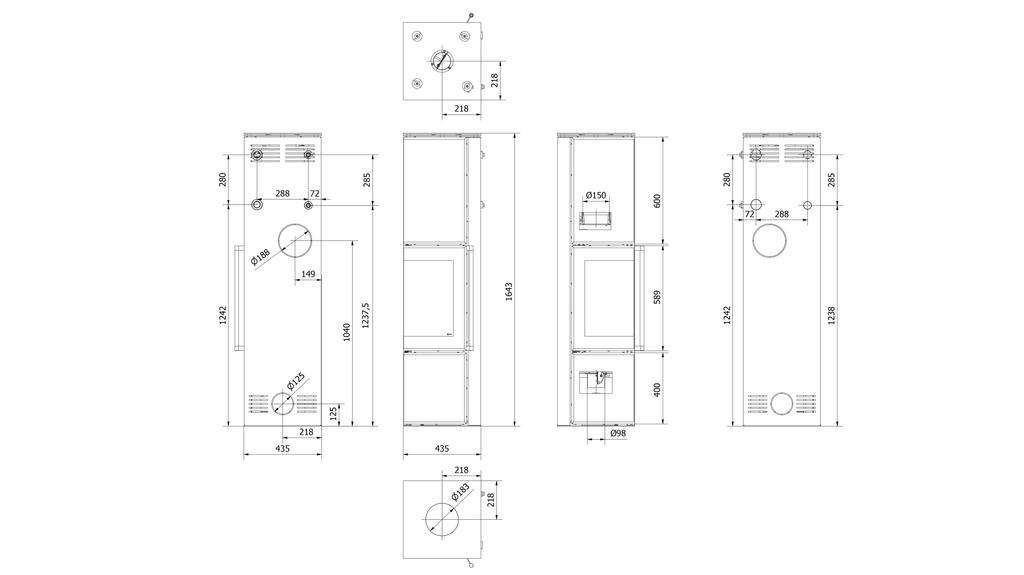 Wood burning steel stove KRATKI TORA/L 8 kW Ø 150 quartz sinter Nero Assoluto self closing door
