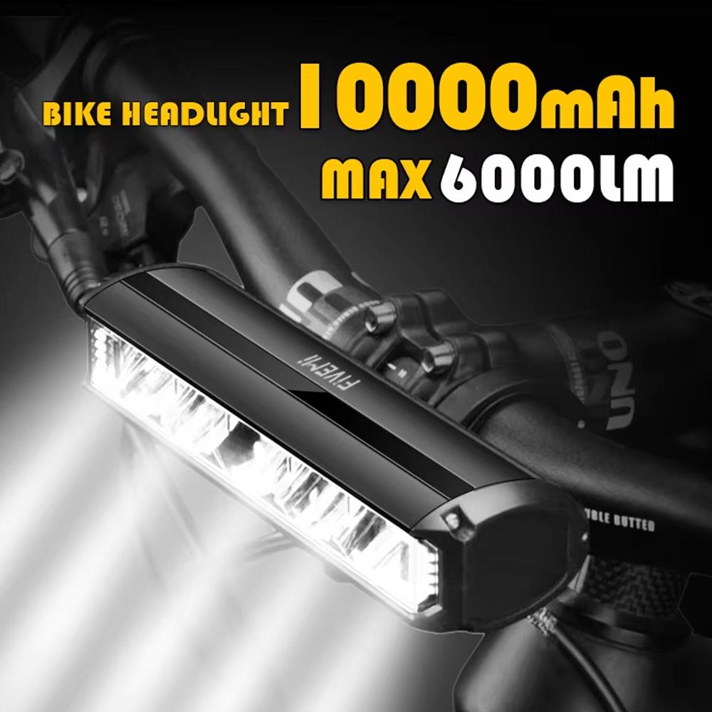 Fivemi 5LEDS Bicycle Light Front 6000LM Bike Light 10000mAh Waterproof Flashlight USB Charging MTB Road Cycling Lamp Accessories 7