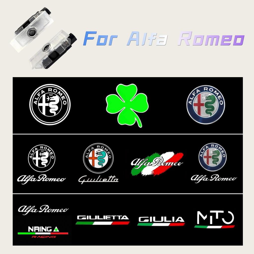 DFTGX1 2Pcs For Alfa Romeo Ghost Shadow Door Logo Projector Welcome Light For Alfa Romeo 159 166 GT Giulia Mito Giulietta Stelvio Brera