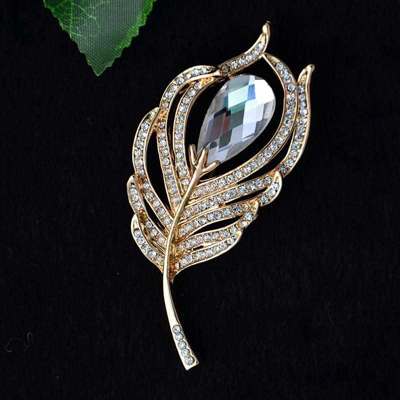 Diamond Peacock Feather Brooch Women'S High-End Crystal Fashion Clothing Accessories Brooch Pin, Alloy Brooch