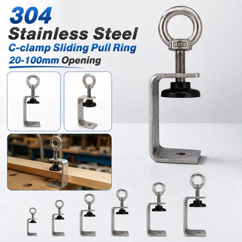 1pc 304 Stainless Steel Square Clamp Pull Ring Fixed Holder Clip C-clamp  Hardware Fasteners