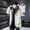 2023 Мужская зимняя ветровка с капюшоном из бархата и меховым воротником — утолщенная повседневная хлопковая куртка средней длины
