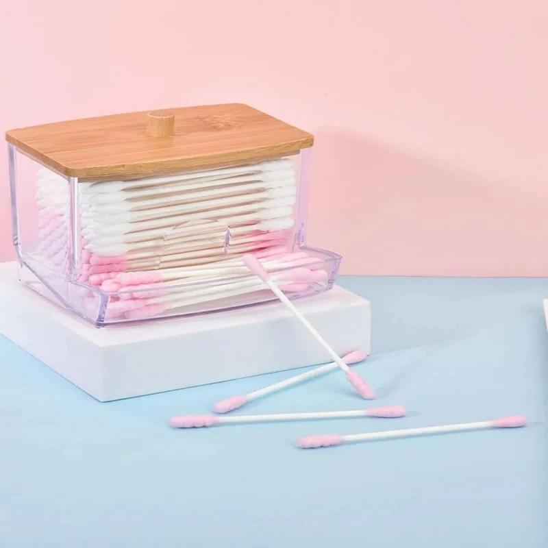 1 Piece Acrylic Storage Box Cotton Swab Makeup Box Transparent Cotton Swab Storage Box Makeup Storage Box Bathroom Bedroom Stora