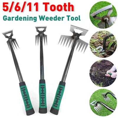 Ручной инструмент 2 в 1 для удаления сорняков 5/6/11 зубьев, рыхлитель корней травы, садовый инструмент для прополки и удаления сорняков для сада, газона, двора