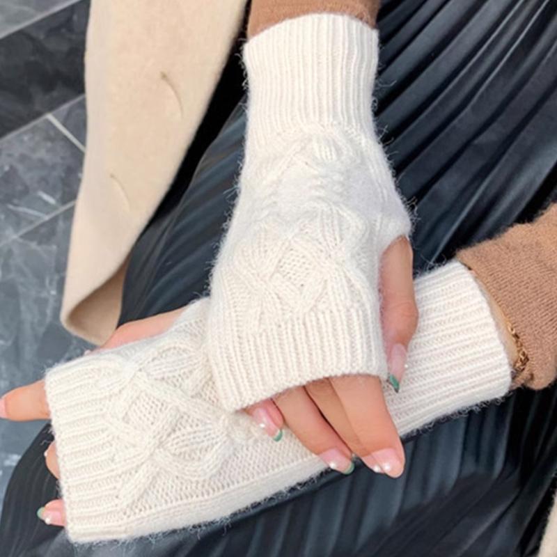 Warm Wool Fingerless Wrist Gloves Women Winter Knitted Half Finger Arm Cover Long Sleeve Gothic Crochet Twist Pattern Mittens