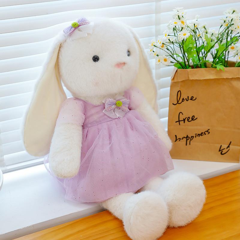 Soft Bunny Stuffed Animal With Dress And Bow Design For Childrens Gift And Play