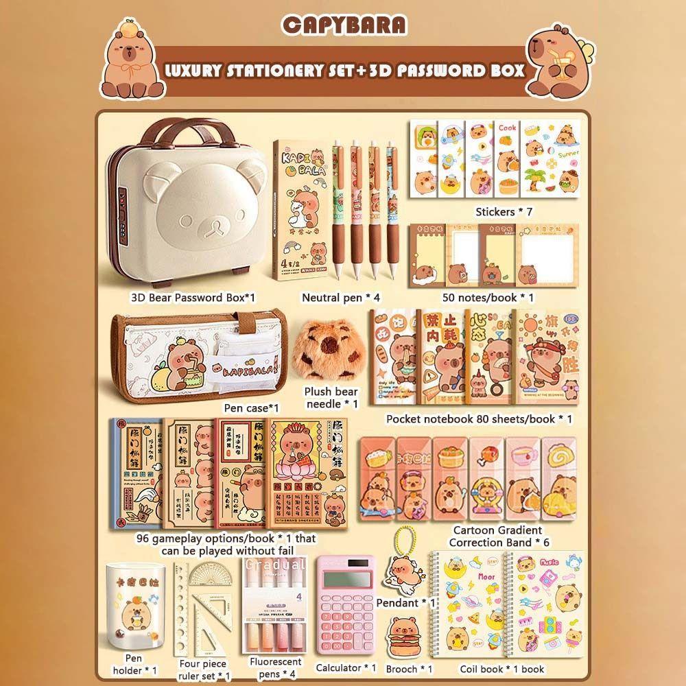 Kawaii Back-to-School Supplies Cute Gift Bag for Students Trendy Capybara Stationery Set