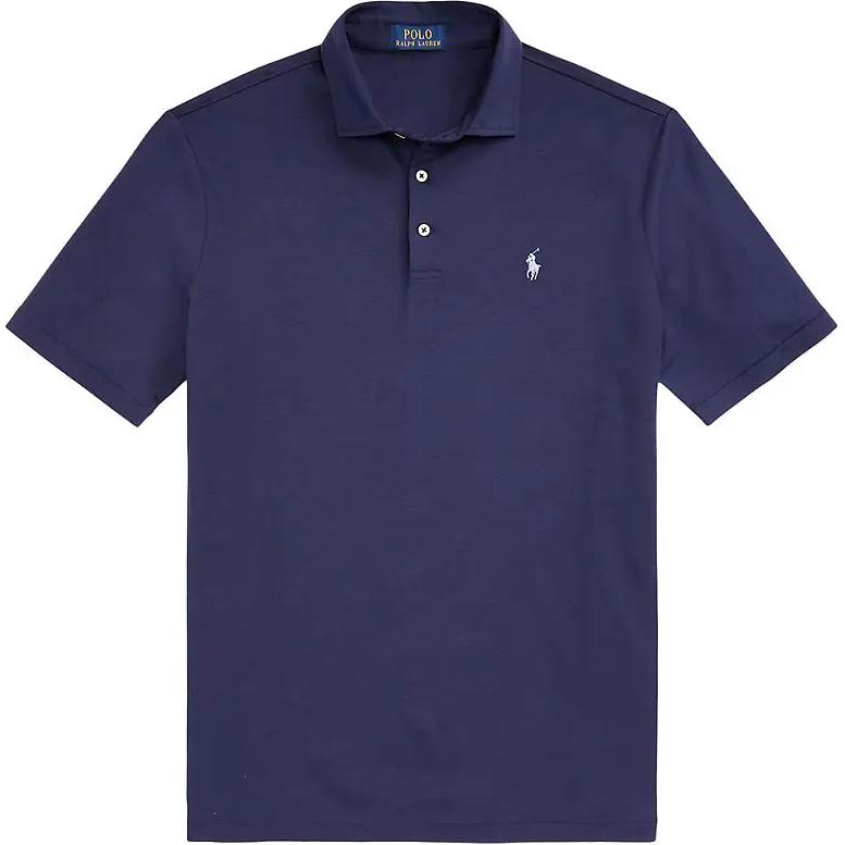 Polo Ralph Lauren Solid Logo Pony вышитый свитер с коротким рукавом поло рубашка мужская синяя 710660637-006