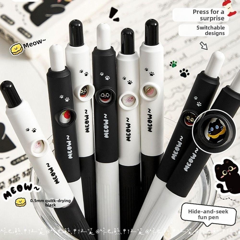 4pcs/Box 0.5mm Black Cat Neutral Pen School Quick-dry Neutral Gel Pen Adult