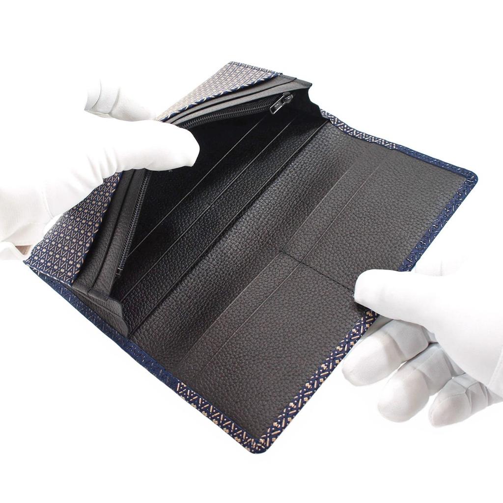 Длинный кошелек Inden с тыквой для монет, темно-синий x черный и белый лак 8215 [Indenya], кошелек, оленья кожа, Ihori, узор,