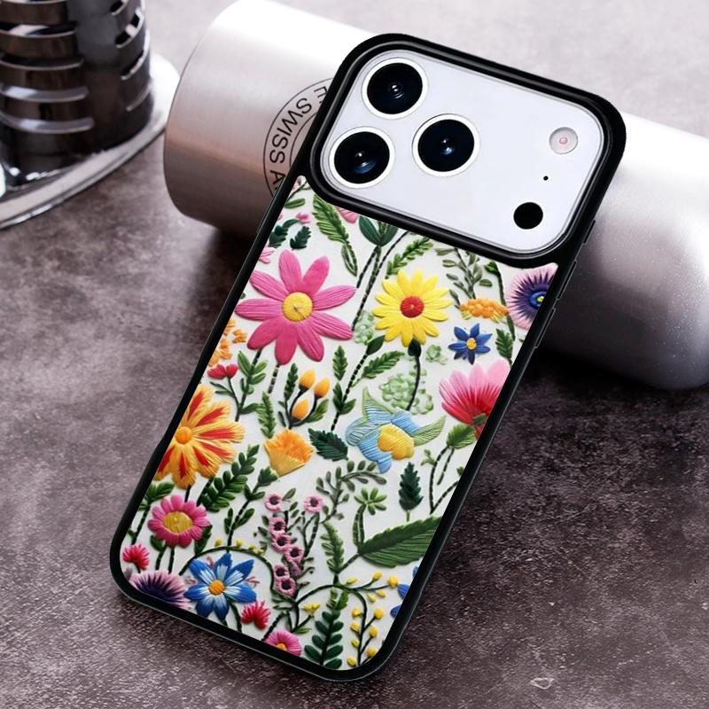 Чехол для телефона с вышивкой цветов для iPhone 17 16 15 14 13 12 11 Pro Max Plus 17Air Мягкий силиконовый чехол