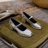 Coarse Heel Mary Jane Single Shoes Women's Spring Waterproof Platform Middle Heel Versatile Silver High Heels Shoes Style