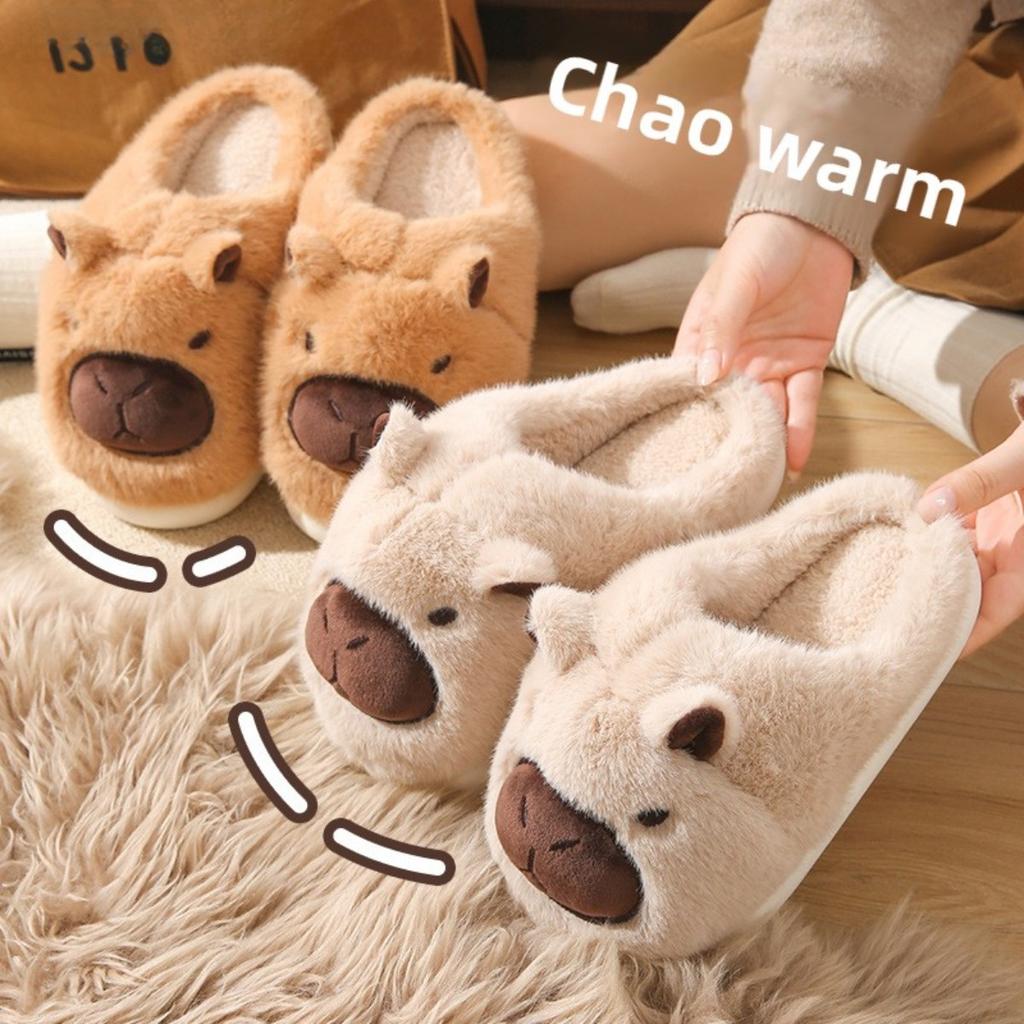Мао Мао Тапочки для осени и зимы, на толстой подошве для ношения на улице, теплые для домашнего использования в помещении, хлопковые тапочки с мысками