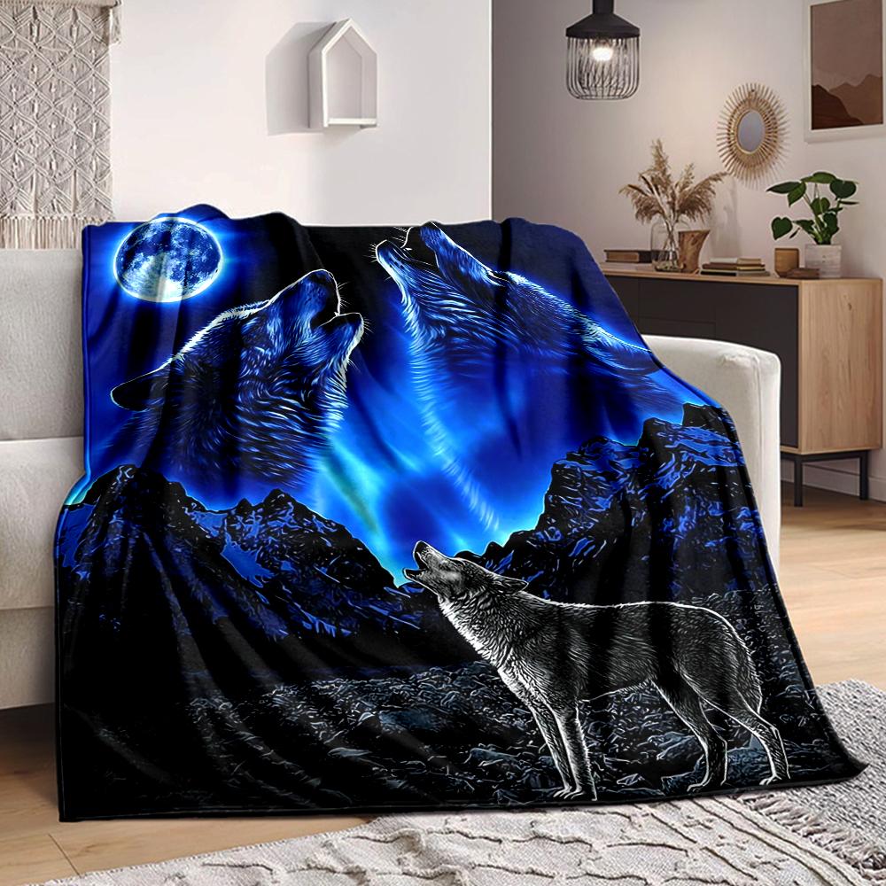 1Pc Wolf Moon Blanket Soft And Comfortable Casual Warm Camping Travel Christmas Halloween Xmas Gift M924126