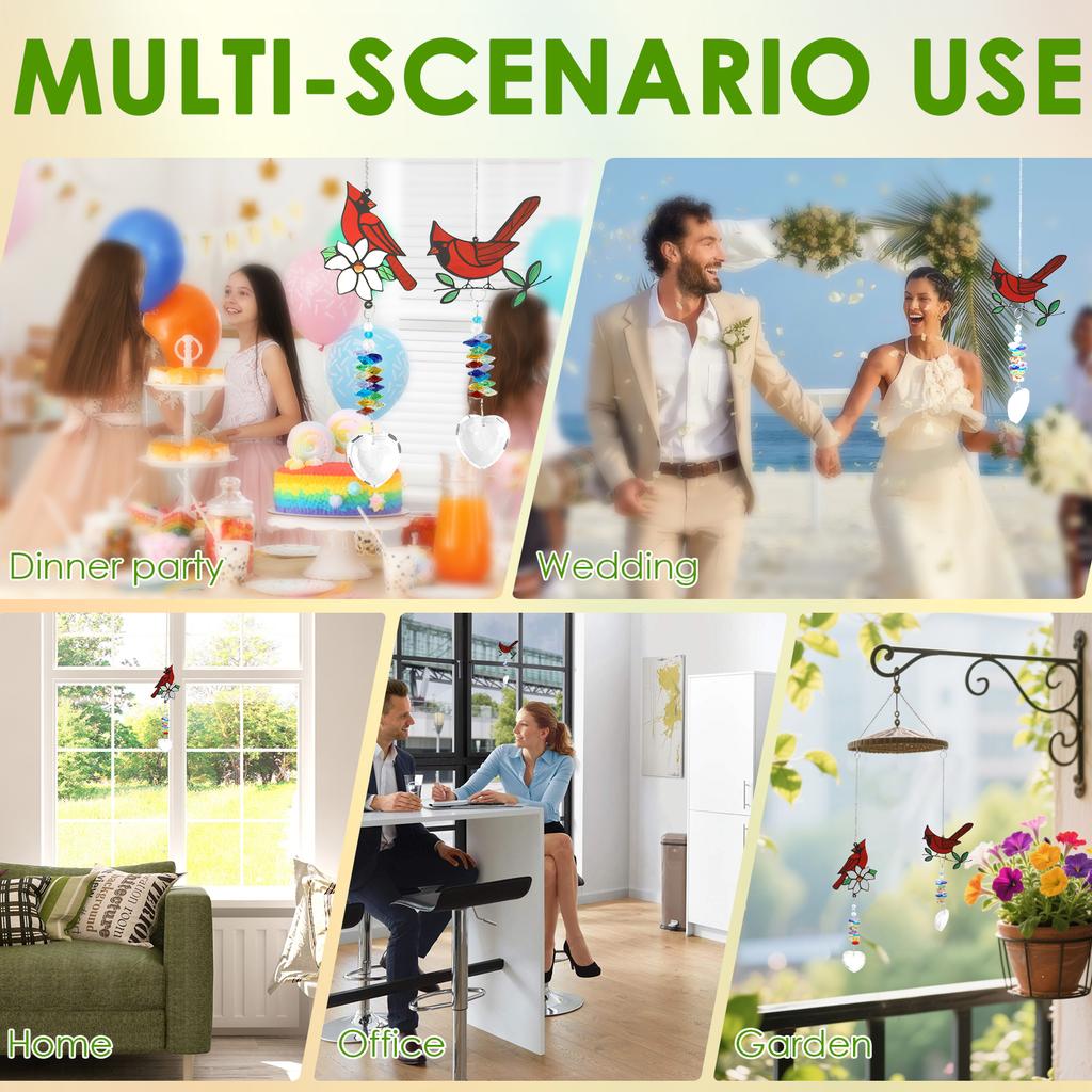 2Pcs Red Bird Suncatcher Sun Catcher Ornament Crystal Glass Heart Pendant Exquisite Window Decor Suncatcher Present for Home