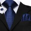 Blue Plaid Jacquard Mens Silk Tie Classic Necktie Cufflink Hanky Set