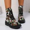 Autumn and Winter New Printed Martin Boots Women's Short Boots Round Head Lace-up Low-heeled Foot Cover Camouflage Short Boots