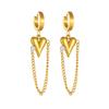Gold Plated 3D Heart Chain Tassel Drop Earrings with Cubic Zirconia for Women Stainless Steel