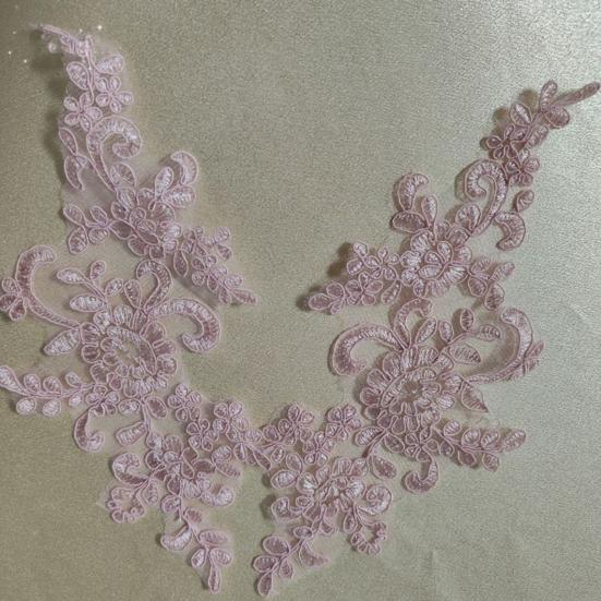 2 Pcs Embroidery Lace Applique Sewing Flower Fabric Collar Patch Motif Wedding Gown Dress Bridal DIY Crafts for Daily Wear Tailor Shops