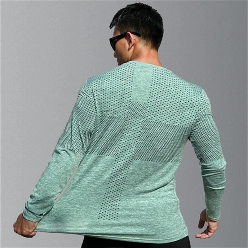 Men's Sport Long Sleeve Tops Quick Dry Fitness T-Shirts Bodybuilding Gym Tees Casual Skinny Elastic Breathability Men Sportswear