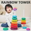 Baby Cognition Rainbow Spinning Tower Toy Funny Montessori Early Education Geometric Ring Stacking Block Sensory Toy for Toddler