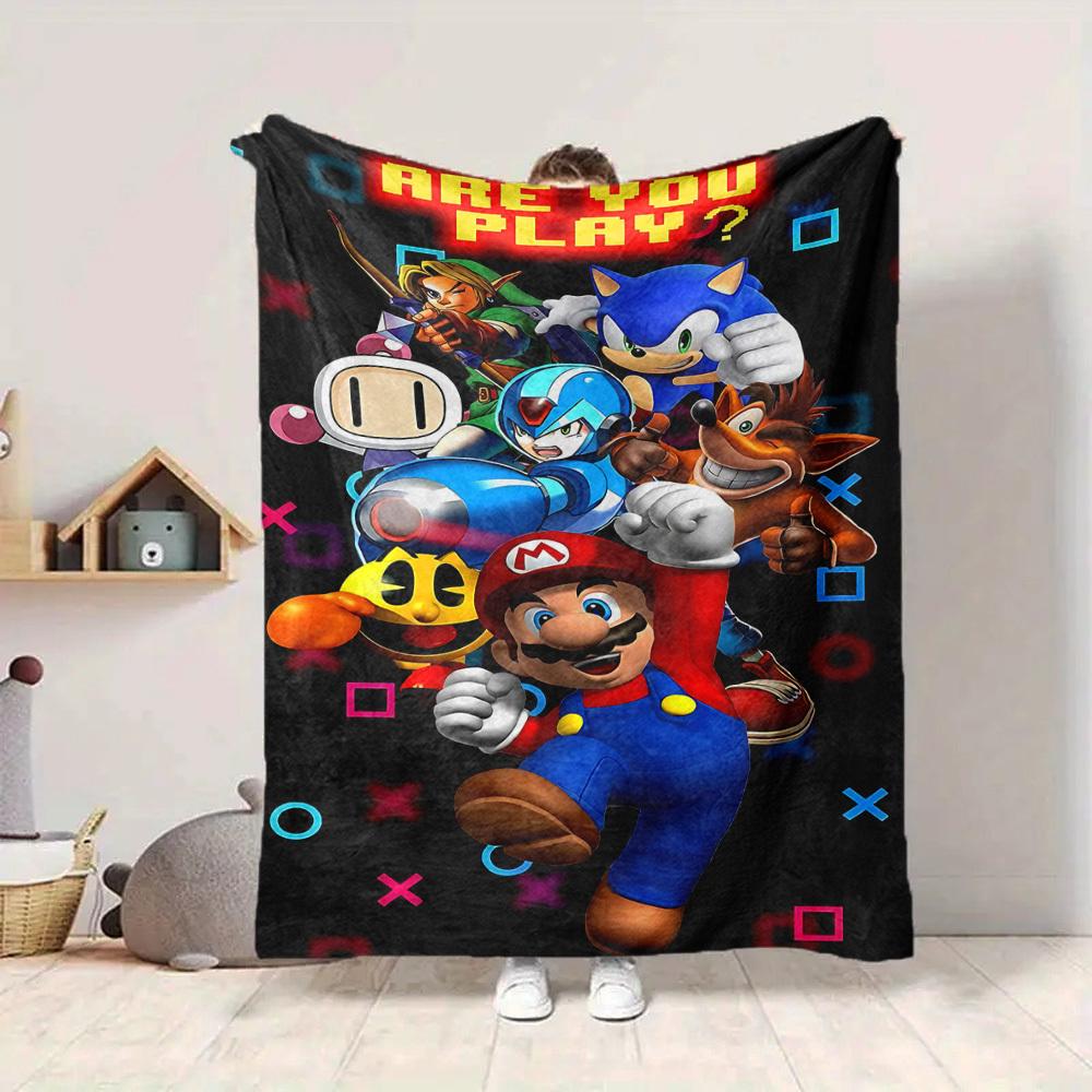 1pc Mario Gaming Legends Cozy Print Blanket Lightweight Warm Flannel Throw Blanket For Sofa, Bed, Living Room