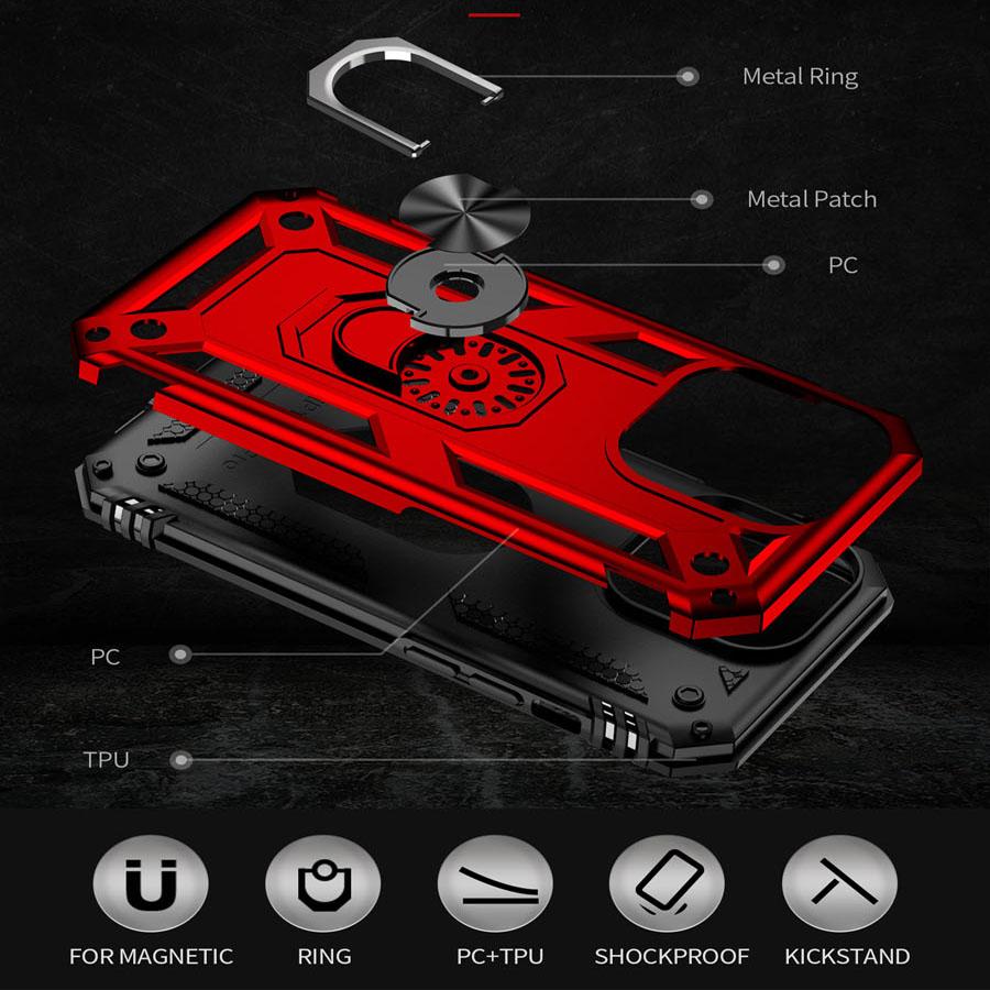 Shockproof Armor Kickstand Case For iPhone 14 13 12 11 Pro XR XS Max X SE 7 8 6S Plus Finger Holder Magnetic Metal Ring Cover