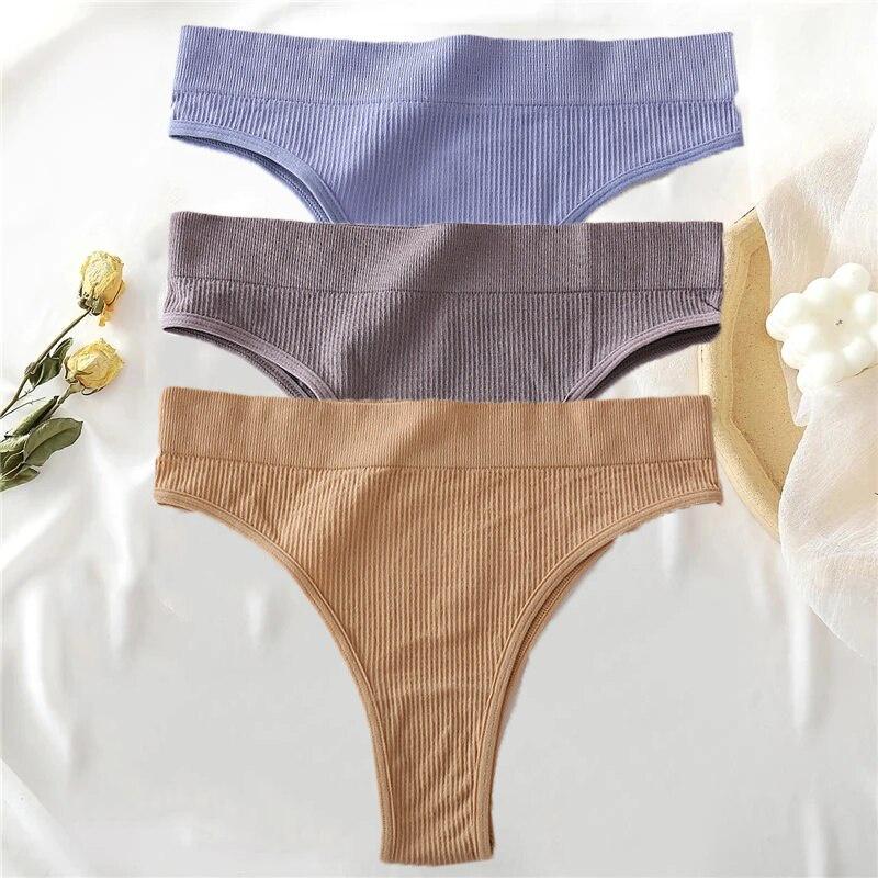 ALLOFME, комплект из 3 предметов, бесшовные женские трусики, стринги с высокой талией, женские удобные хлопковые трусы, сексуальные трусы для женщин