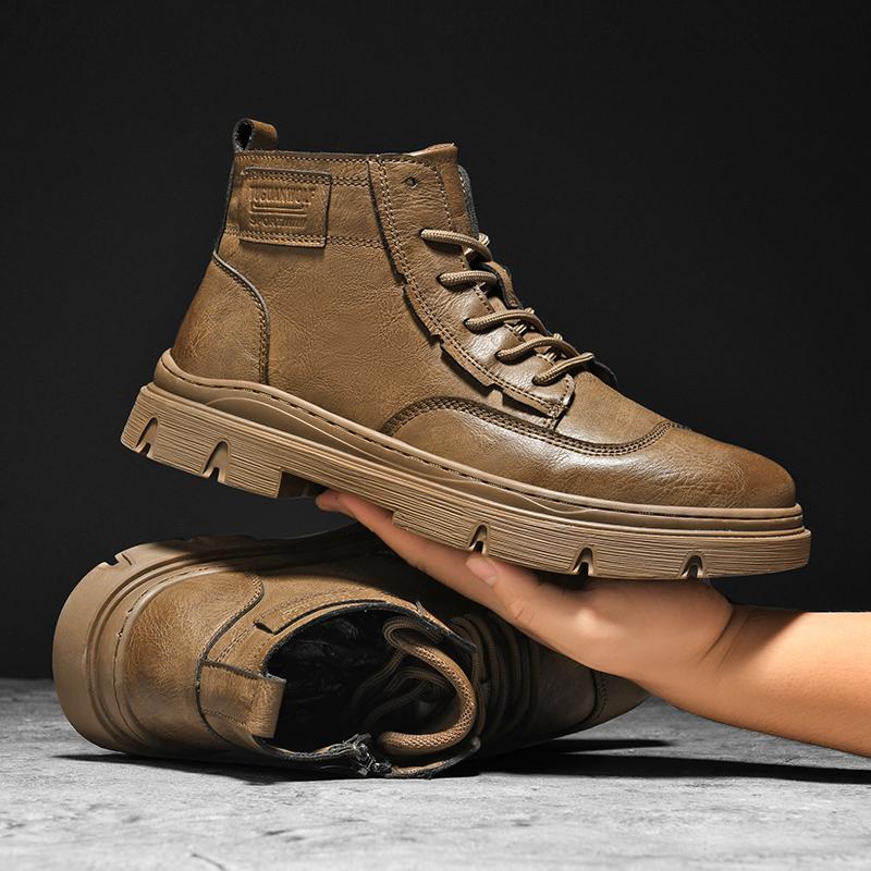 Итальянские брендовые мужские кожаные ботинки, рабочие ботинки на толстой подошве, модные новые зимние мужские высокие ботинки, износостойкие подошвы