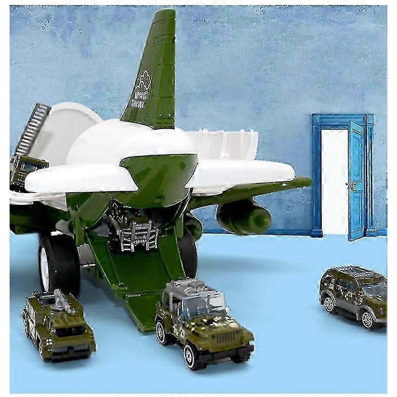 Large Children Airplane Toy Model Yellow With 6pcs Alloy Engineering Vehicle