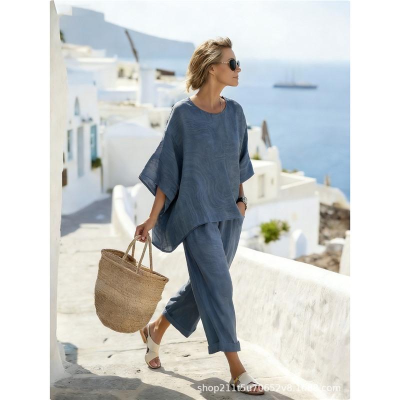Y1 new bohemian two-piece summer women's round neck printing casual suit