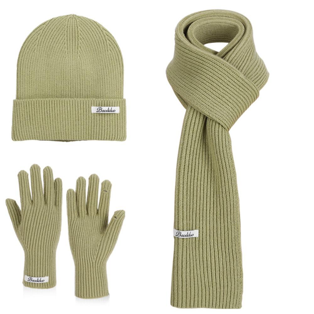Solid Color Hat Scarf Gloves Set Warm Winter Beanie Hat Neck Protector Thermal Knit Cap  Skiing