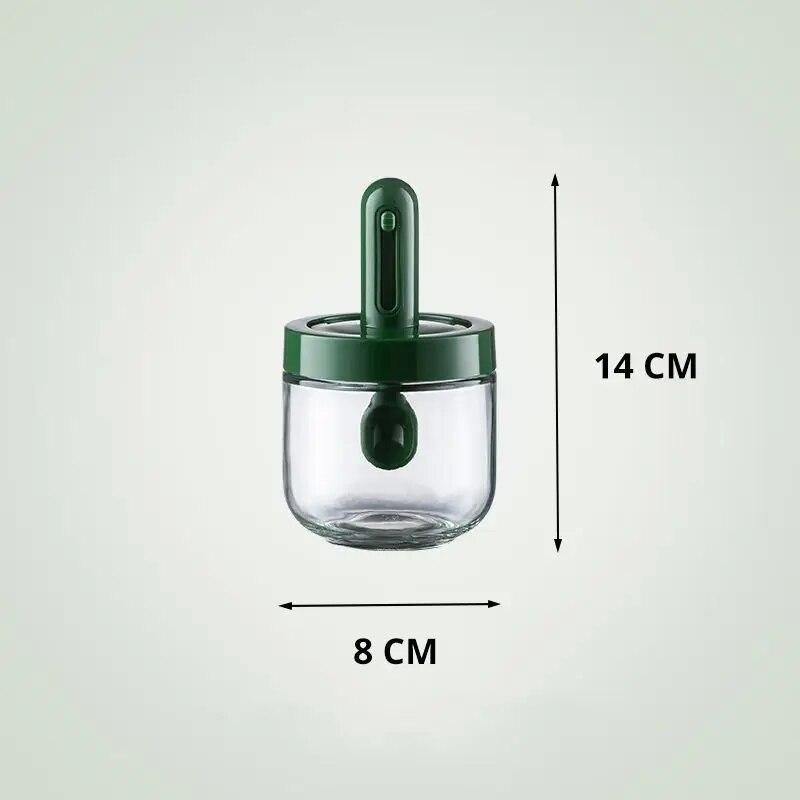 1pc Glass Seasoning Bottle With Telescopic Spoon Household Kitchen Salt Storage Box Leak Proof and Moisture-proof