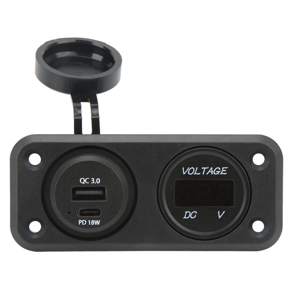 Автомобильное зарядное устройство с двумя портами, вольтметром с синей подсветкой, QC 3.0, PD 18 Вт, DC10–30 В для грузовика, дома на колесах, автобуса, лодки