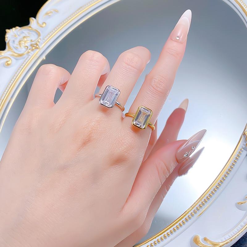 Xian Can Jewelry 2026 Кольцо из серебра S925 Прямоугольное с белым бриллиантом в глухом закрепке - Простое и универсальное