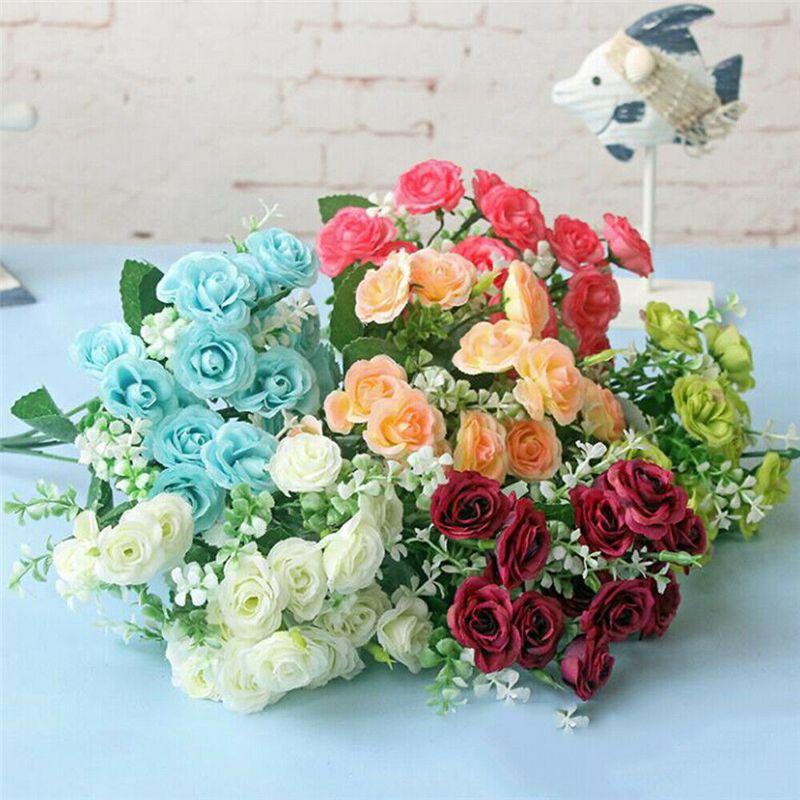 Vibrant 15 Heads Fake Rose Silk Flower Bouquet Ideal For Home And Party Decoration