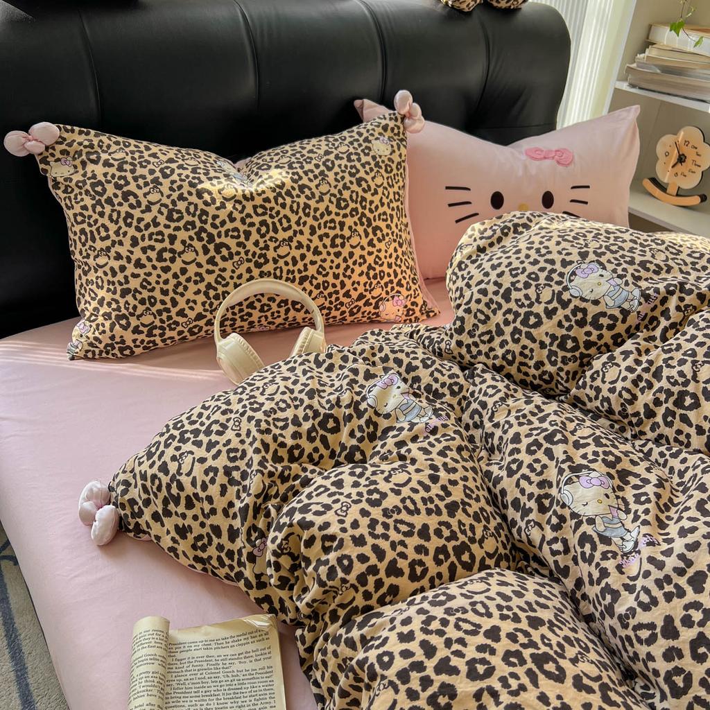 Girl Cute Leopard Print Cat Towel Embroidered Washed Cotton, Pure Cotton Quilt Cover Cotton Sheets Student