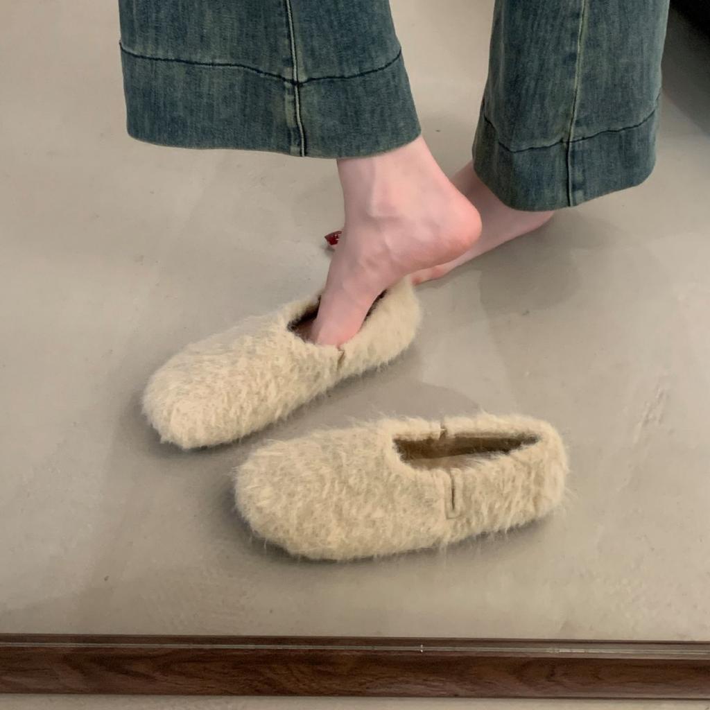 2025 Autumn and Winter New Round-headed Mink Thick-soled Fluffy Warm Doudou Women's Single Shoes