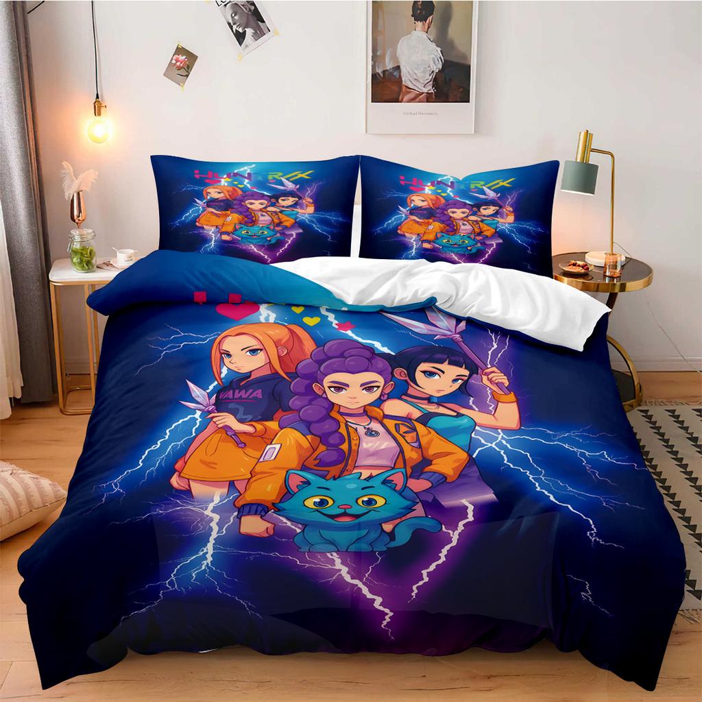 Постельное белье K-Pop Demon Hunters для фанатов, детей, машинная стирка, прочное, размеры кинг, квин, твин для K-pop девушек, домашний декор для спальни