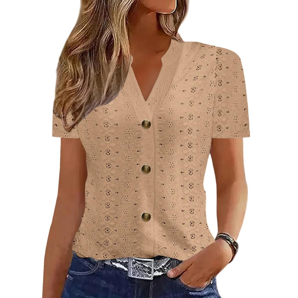 Женские топы, нарядные, повседневные, с V-образным вырезом, однотонные, с коротким рукавом, повседневные топы, летняя рубашка