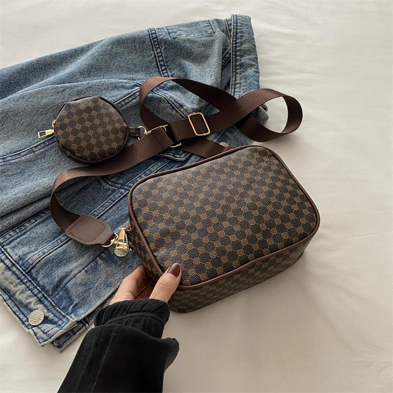 Набор сумок через плечо с геометрическим узором, модная мини-сумка через плечо, женская винтажная квадратная сумка с кошельком для монет