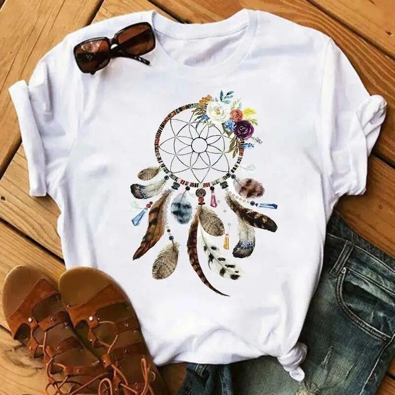 Fashion Dream Catcher T Shirt Women Unisex Harajuku Graphic Print T Shirt Fashion Crew Neck Short Sleeve Plus Size T Shirt Unisex