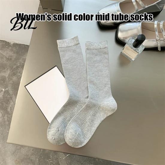 Breathable Sweat Absorbent Socks Women Crew Socks, Ribbed Knit for Autumn Winter, Minimalist Solid Winter Warm Color Soft Stretchy Casual Hosiery