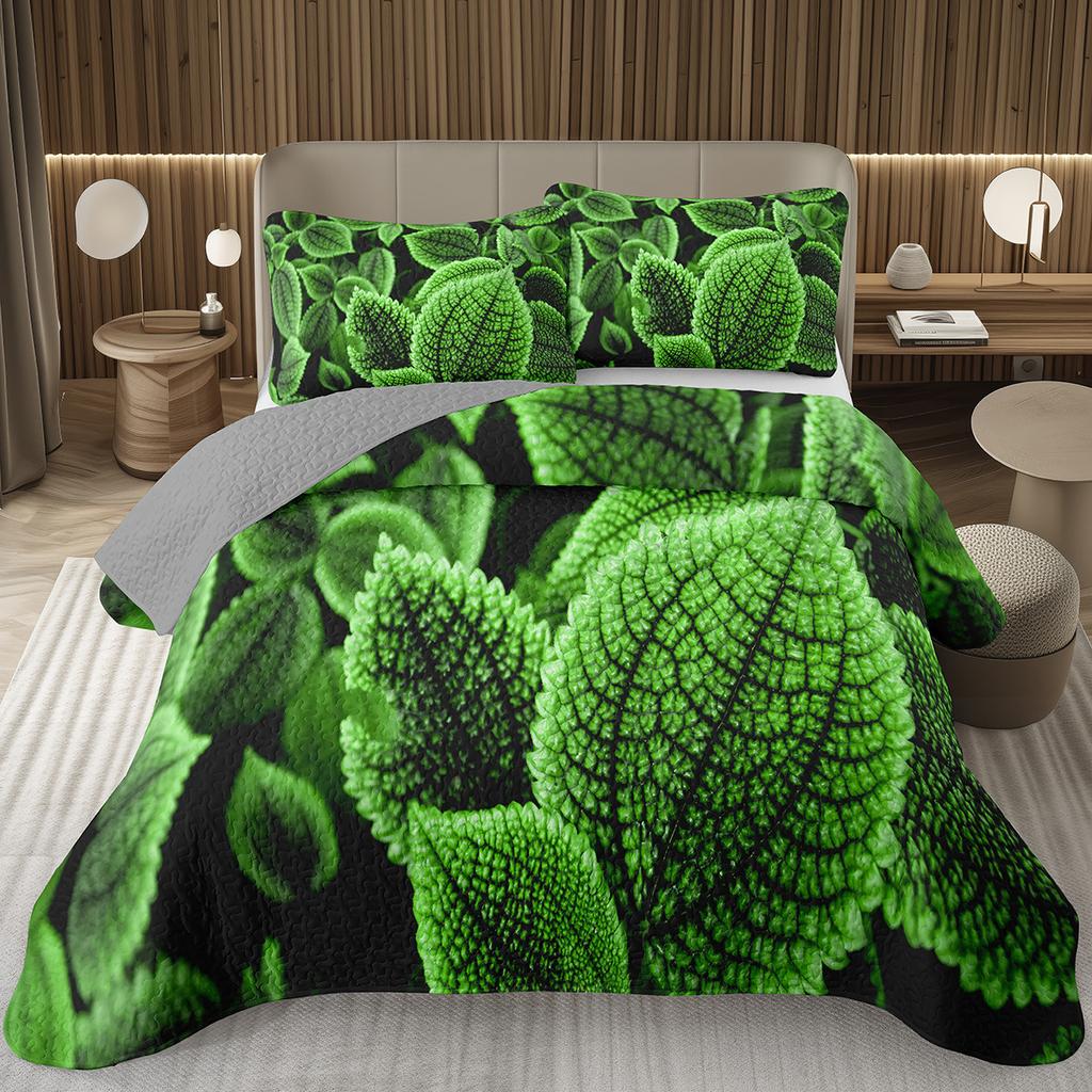 Green Leaves Bedspread Twin Queen Size Farmhouse Botanical Plant Coverlet Sets Spring Nature Leaf Quilt Set for Kids Teen Adults