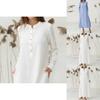Luxurious Women's Kaftan Cotton Long Sleeve Plain Casual Oversized Maxi Shirt Dress