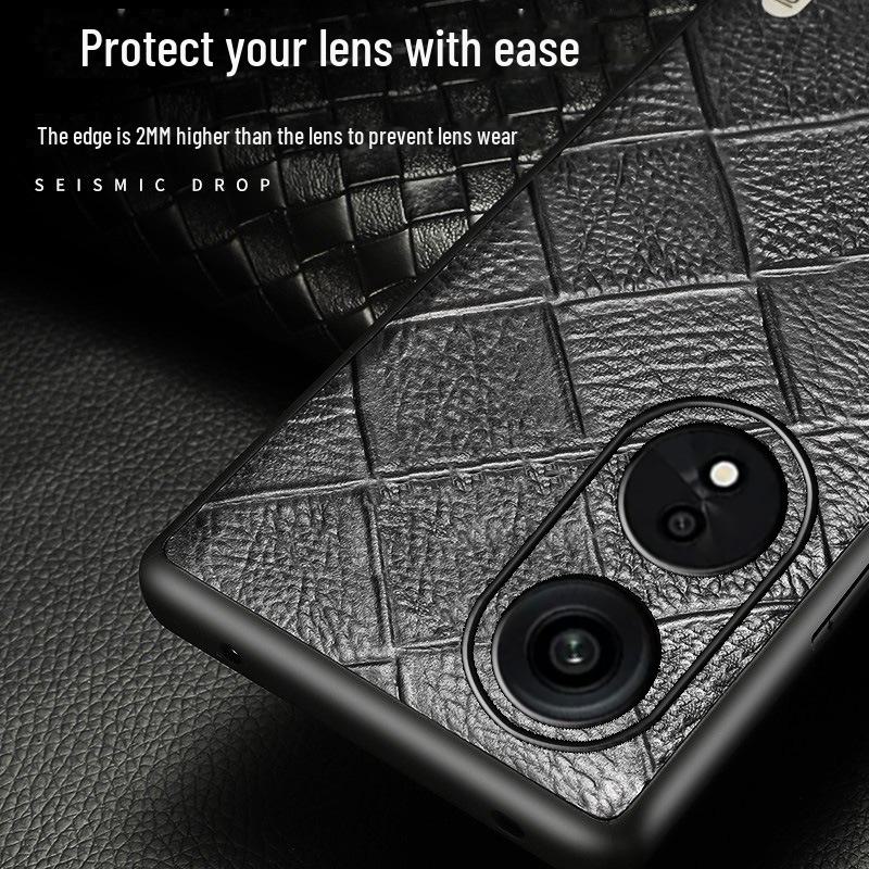 Чехол из натуральной кожи с ромбовидным узором из коровьей кожи для OPPO A1/A2Pro - Всесторонняя защитная накладка для версии A1 Vitality