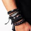 Multiple Layers Leaf Genuine Leather Bracelets Men Punk Rope Chain Wrap Arm Bracelet Bangle Set