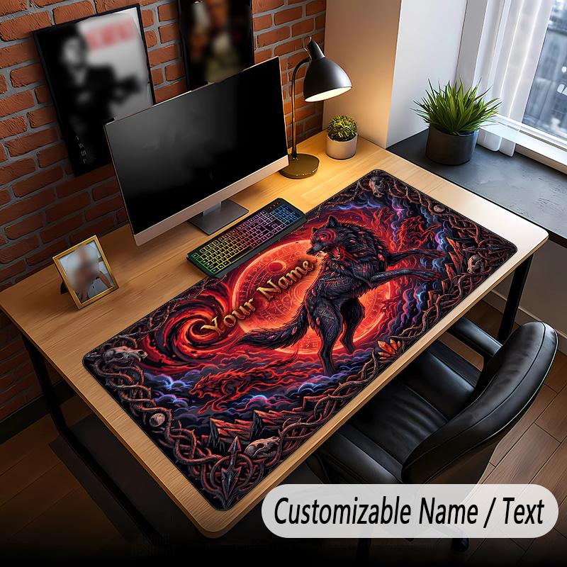 Wolf Theme Custom Mouse Pad Personalized With Name Text Customized Desk Mat For Office Home Decor